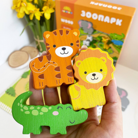 Деревянная настольная игра-пазл с карточками Зоопарк Logosvit