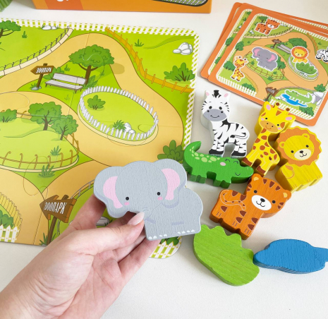 Деревянная настольная игра-пазл с карточками Зоопарк Logosvit