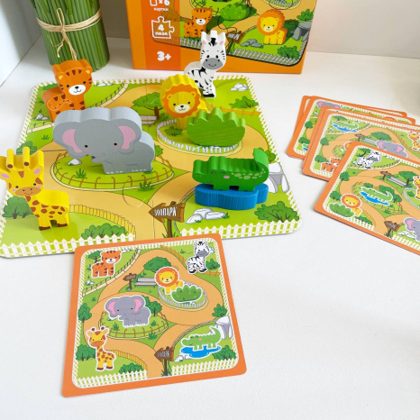 Деревянная настольная игра-пазл с карточками Зоопарк Logosvit