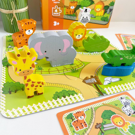 Деревянная настольная игра-пазл с карточками Зоопарк Logosvit