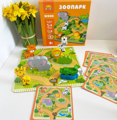 Деревянная настольная игра-пазл с карточками Зоопарк Logosvit