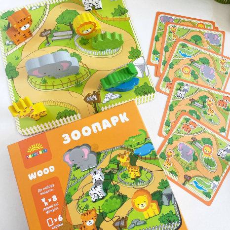 Деревянная настольная игра-пазл с карточками Зоопарк Logosvit