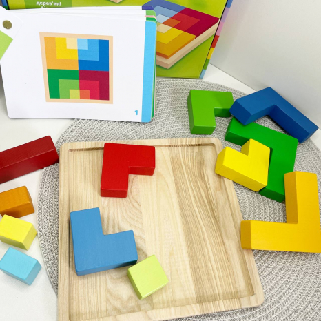 Дитяча розвиваюча гра з картками завданнями Тетріс Квадрат Logosvit