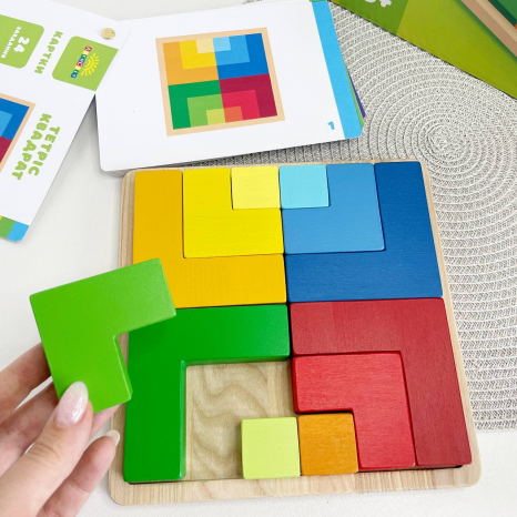 Дитяча розвиваюча гра з картками завданнями Тетріс Квадрат Logosvit