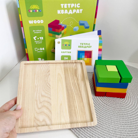 Дитяча розвиваюча гра з картками завданнями Тетріс Квадрат Logosvit