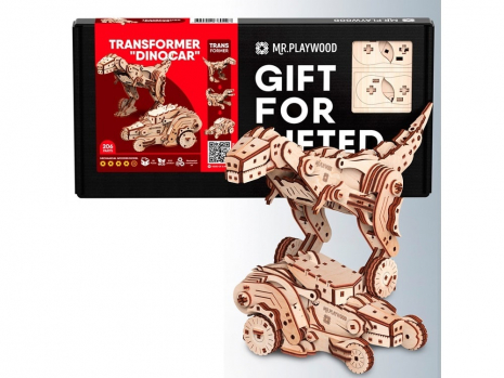 Конструктор (механічна дерев’яна 3D-модель) Трансформер Дінокар, Mr.Playwood