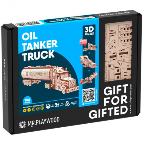 Дерев'яний конструктор Бензовоз механічна дерев'яна 3D-модель  Mr. Playwood 10108