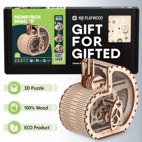 Дерев'яний механічний конструктор Равлик S – скарбничка Mr.Playwood 10602