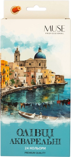 Олівці акварельні 24 кольорів з пензликом та точилкою шестигранні MUSE 106М-24