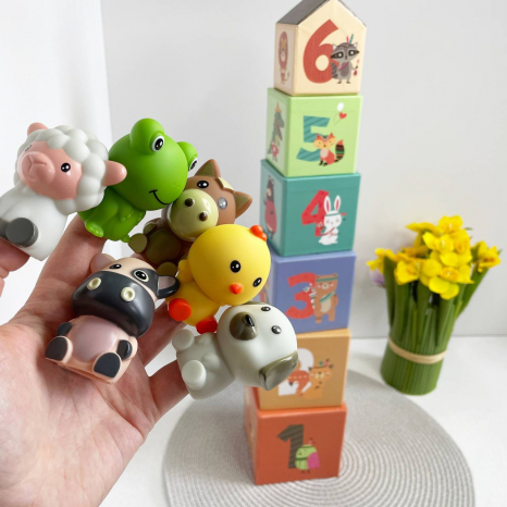 Розвиваючий сортер 6 тваринок, 6 кубиків, пальчиковий театр 1194