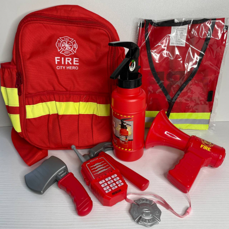 Іграшковий набір пожежника  на батарейках, звук, пожежний жилет, рація, пожежний вогнегасник, аксесуари, в сітці 12 F 3