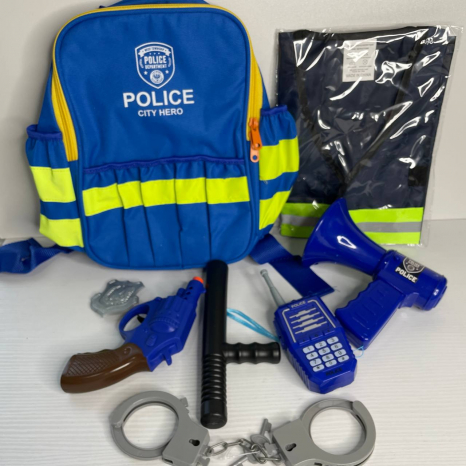 Игрушечный полицейский набор на батарейках, звук, рация, сирена, наручники, пистолет, значок, жилет,