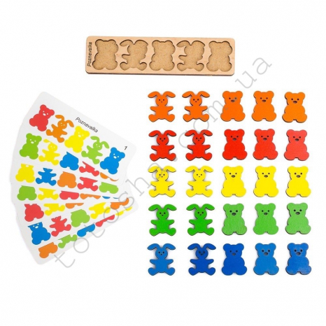 Дерев'яна гра сортер / рамка - вкладиш Зайки та ведмежата Познавалка 1200100 Poznavalka