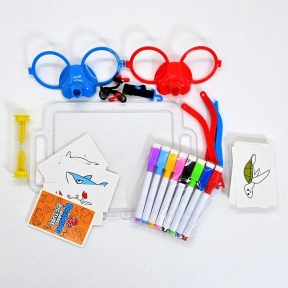 Розважальна гра “Малюй носом”, 2 шт окулярів з дощечкою для малювання, 8 маркерів “пиши-витирай”