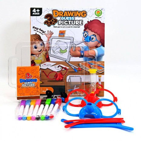 Розважальна гра “Малюй носом”, 2 шт окулярів з дощечкою для малювання, 8 маркерів “пиши-витирай”