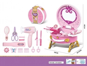 Игровой набор парикмахера в чемодане: с феном, зеркалом и выравнивателем (свет, звук), 0807-36
