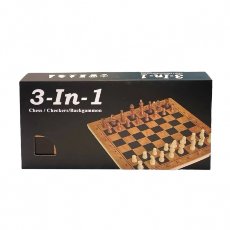 Настільна дерев'яна гра  шахи, шашки та нарди 3 в 1 G34 дошка 34х34 см