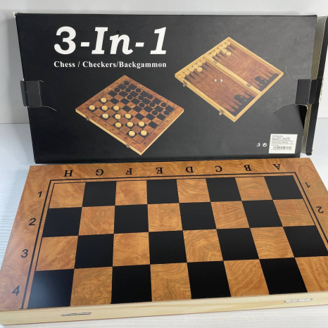 Настільна дерев'яна гра шахи, шашки та нарди 3 в 1 G39 дошка 39х39 см