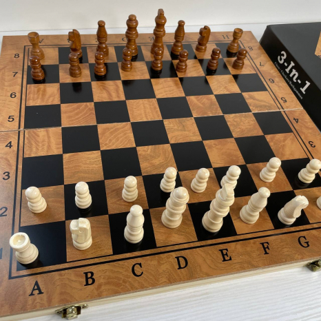 Настільна дерев'яна гра шахи, шашки та нарди 3 в 1 G39 дошка 39х39 см