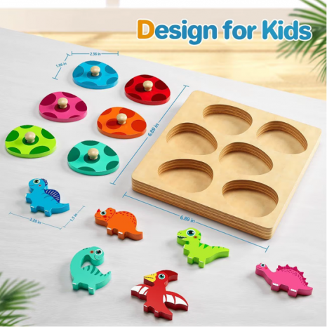 Дерев`яна двошарова рамка - вкладка з фігурками Динозаври