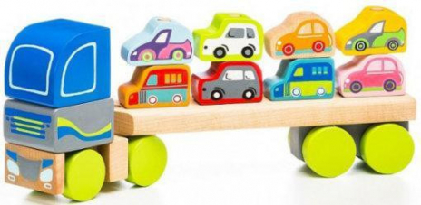 Деревянная игрушка Пирамидка Тягач с машинками Cubika (Левеня) LM-12, 13418