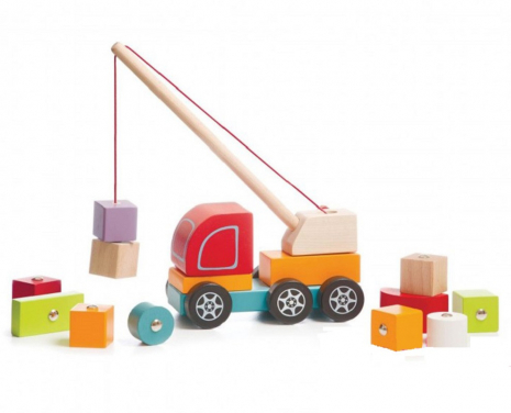 Дерев'яна іграшка Машинка Автокран з магнітними блоками Cubika (Левеня) 13982