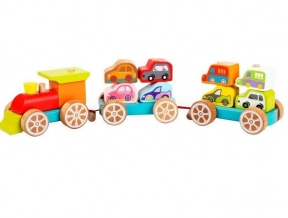 Дерев'яна іграшка Потяг - пірамідка з машинками Cubika (Левеня) 13999