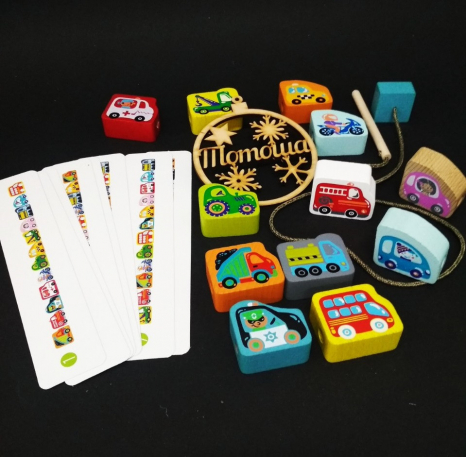 Дерев'яна іграшка Шнурівка Транспорт, машинки Cubika (Левеня), 14316