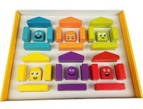 Деревянный конструктор Цветные домики Кубика / Конструктор Кольорові будиночки, Емоції Cubika 14866