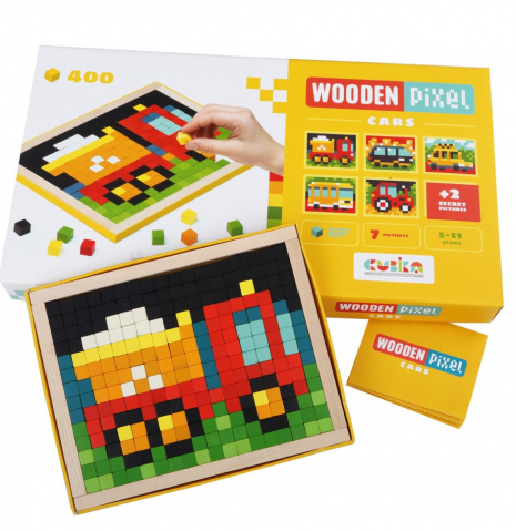 Дерев'яна піксельна мозаїка Транспорт, Машини Кубика / Wooden Pixel 4 Cars Cubika 14903