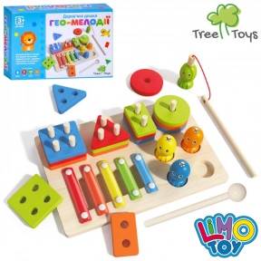 Деревянная игрушка Многофункциональная доска: геометрик, ксилофон, магнитная рыбалка
