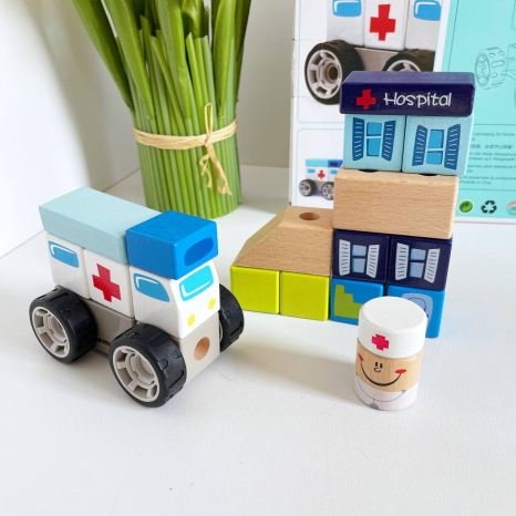 Дерев'яний конструктор будівельні блоки зі світло-музичними ефектами Швидка допомога Top Bright 150178