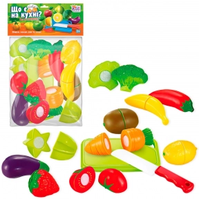 Пластиковые Фрукты на липучках "Что есть на кухне?" 10 элементов, разделочная доска, чем, в пакете 6