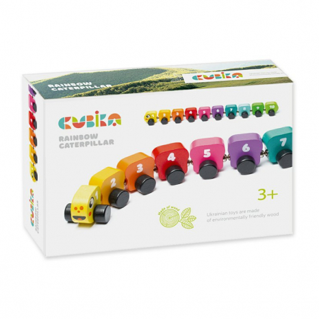Деревянная игрушка поезд Радужная гусеница Cubika, Левеня 15399