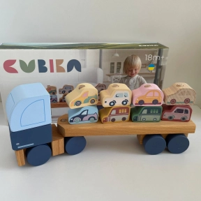 Дерев'яна іграшка пірамідка Тягач з машинками LM-15 Cubika 15924