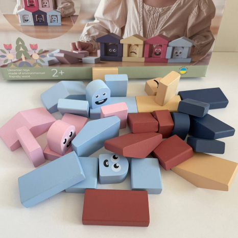 Деревянный конструктор "Цветные домики" 2 Cubika 15962