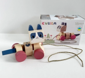 Дерев' яна іграшка Котик-каталка 2 Cubika 15986 в пастельних тонах