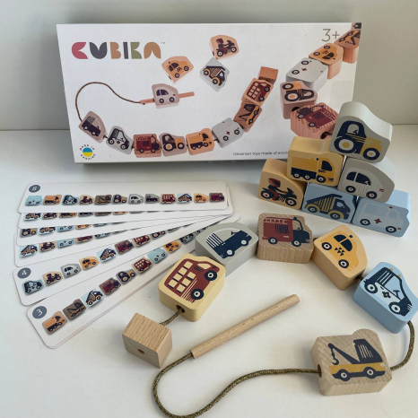 Деревянная шнуровка с карточками-заданиями машинки - силянки 2 Cubika 16006