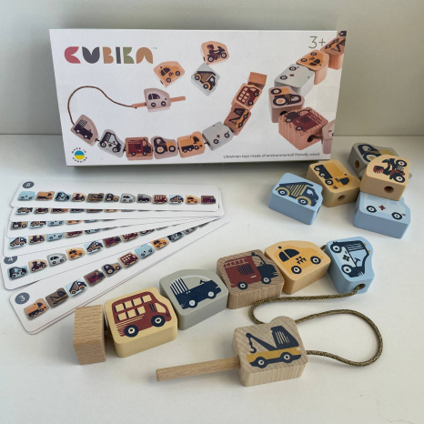 Деревянная шнуровка с карточками-заданиями машинки - силянки 2 Cubika 16006