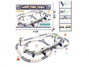 Залізниця 1628-2 42 дет., локомотив, 2 вагони, знаки, дерева, бат., кор., 58-39-6,5 см.