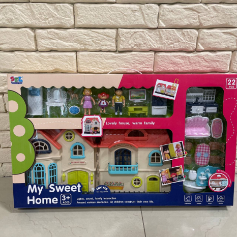 Ляльковий будиночок з меблями та ляльками, дверний дзвінок, підсвічування ліхтарів, 16849