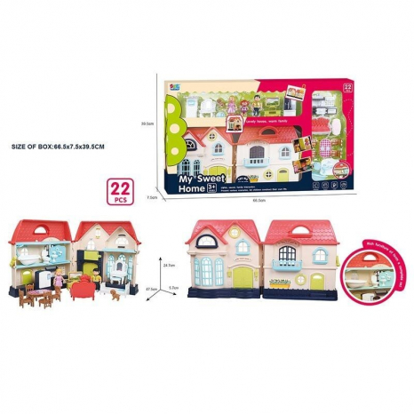 Ляльковий будиночок з меблями та ляльками, дверний дзвінок, підсвічування ліхтарів, 16849