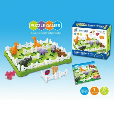 Настільна гра-головоломка, фігурки тварин, ігрове поле, паркан, буклет з завданнями, XT 2004