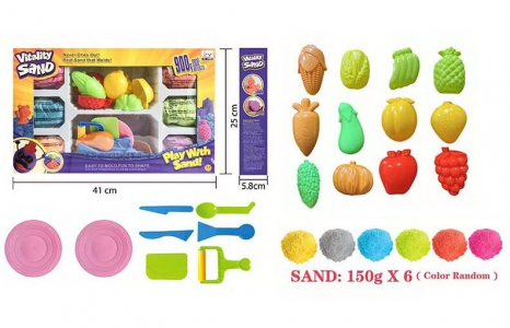 Кінетичний пісок  900 г, 6 кольорів, 14 форм, інструменти 1901 D/F/G