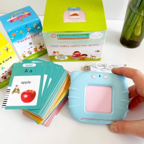 Кишеньковий планшет, дитячий англійський словник з картками (абетка Монтессорі) блакитний Котик 255 карточок