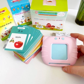 Кишеньковий планшет, дитячий англійський словник з картками (абетка Монтессорі) рожевий Котик 255 карточок