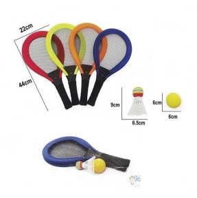 Детский бадминтон (теннис): 2 ракетки (пластиковый каркас, текстильная сетка), воланчик, мяч, 201