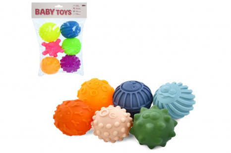 Тактильні м'ячі текстурні для купання набір 6шт з пискавкою, 2 види, 216-216-A