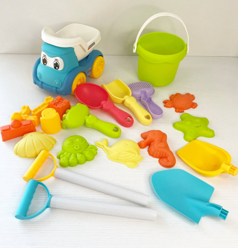 Песочный набор самосвал, ведро, грабли, сито 218-43
