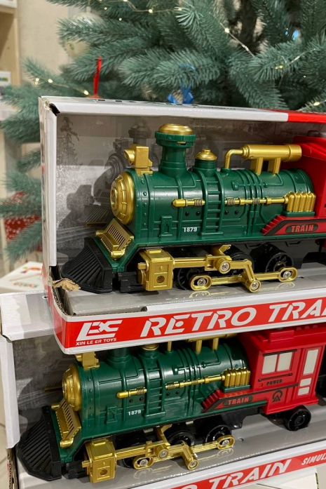 Паровоз довжиною 43 см, парогенерація, звуки, інерція, підсвічування, на батарейках, 1 вагон, 2183